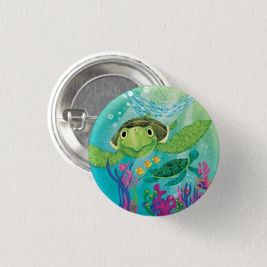 ウミガメの救出 缶バッジ (正面&裏面)