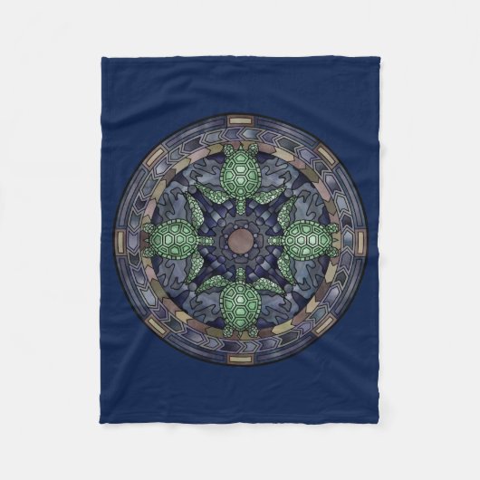 ウミガメの曼荼羅の青緑のブラウンの海水 フリースブランケット (正面)