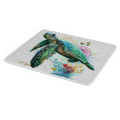 ウミガメの水中水色スタイル カッティングボード (角)