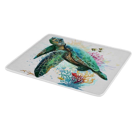 ウミガメの水中水色スタイル カッティングボード (角)