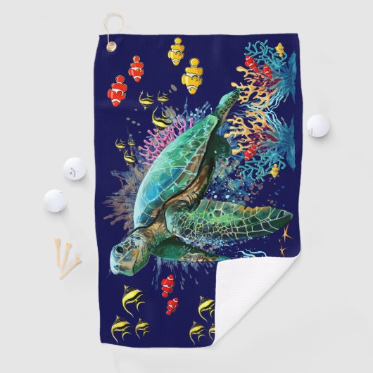 ウミガメの水中水色スタイル ゴルフタオル (インサイチュ)