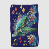 ウミガメの水中水色スタイル ゴルフタオル (正面)
