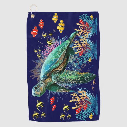 ウミガメの水中水色スタイル ゴルフタオル (正面)