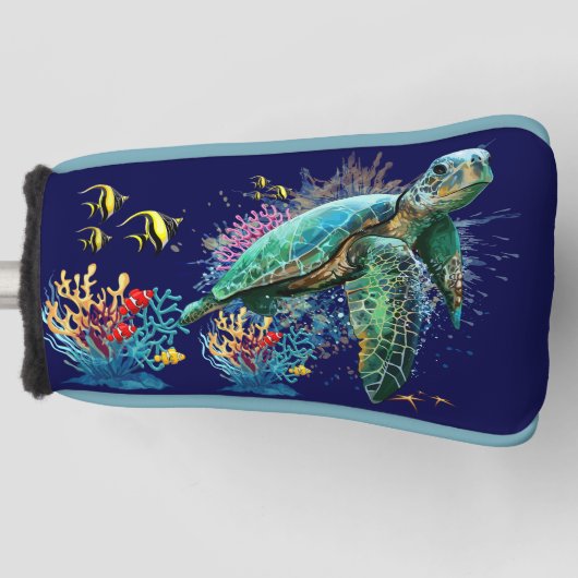 ウミガメの水中水色スタイル ゴルフヘッドカバー (正面)