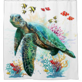 ウミガメの水中水色スタイル シャワーカーテン (正面)