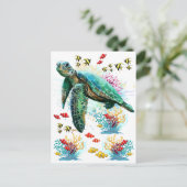 ウミガメの水中水色スタイル シーズンポストカード (スタンド正面)