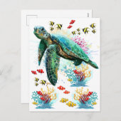 ウミガメの水中水色スタイル シーズンポストカード (正面/裏面)