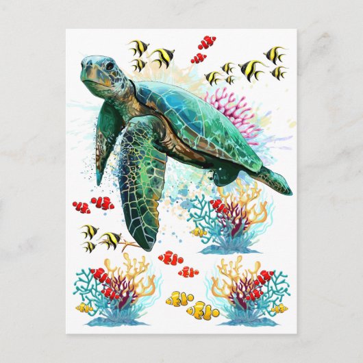 ウミガメの水中水色スタイル シーズンポストカード (正面)