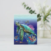 ウミガメの水中水色スタイル シーズンポストカード (スタンド正面)