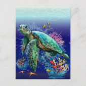 ウミガメの水中水色スタイル シーズンポストカード (正面)