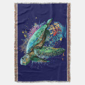 ウミガメの水中水色スタイル スローブランケット (正面縦)