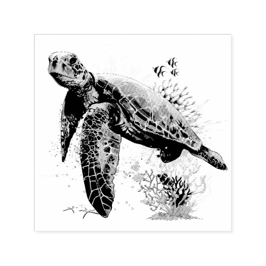 ウミガメの水中水色スタイル セルフインキングスタンプ (デザイン)