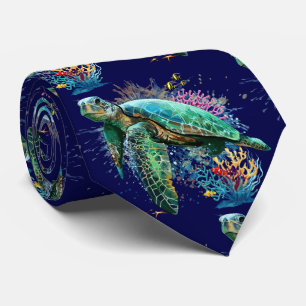 ウミガメの水中水色スタイル ネクタイ