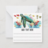 ウミガメの水中水色スタイル ノートカード (正面)