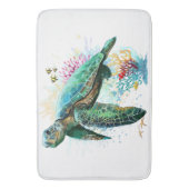 ウミガメの水中水色スタイル バスマット (正面縦)