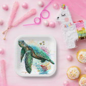 ウミガメの水中水色スタイル ペーパープレート (パーティー)