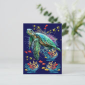 ウミガメの水中水色スタイル ポストカード (スタンド正面)