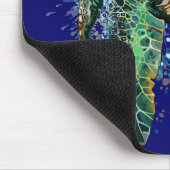 ウミガメの水中水色スタイル マウスパッド (コーナー)