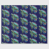 ウミガメの水中水色スタイル ラッピングペーパー (フラット)