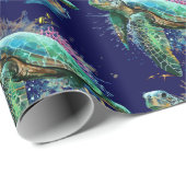 ウミガメの水中水色スタイル ラッピングペーパー (ロールコーナー)
