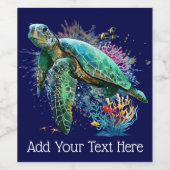 ウミガメの水中水色スタイル ワインラベル (シングルラベル)