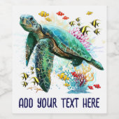 ウミガメの水中水色スタイル ワインラベル (シングルラベル)