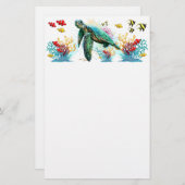 ウミガメの水中水色スタイル 便箋 (正面/裏面)