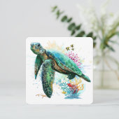 ウミガメの水中水色スタイル 招待状 (スタンド正面)