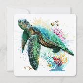 ウミガメの水中水色スタイル 招待状 (正面)