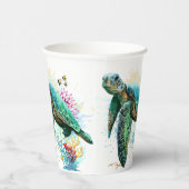 ウミガメの水中水色スタイル 紙コップ (右)