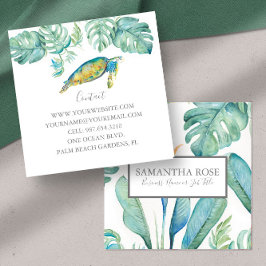 ウミガメの水彩熱帯緑 スクエア名刺