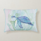 ウミガメの水彩画のパステル調のアクセントの枕 アクセントクッション (正面)