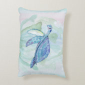 ウミガメの水彩画のパステル調のアクセントの枕 アクセントクッション (裏面(縦))
