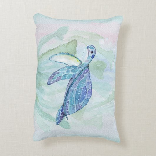 ウミガメの水彩画のパステル調のアクセントの枕 アクセントクッション (裏面(縦))