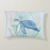 ウミガメの水彩画のパステル調のアクセントの枕 アクセントクッション (裏面)