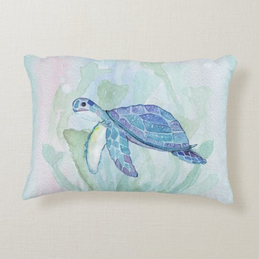ウミガメの水彩画のパステル調のアクセントの枕 アクセントクッション (裏面)