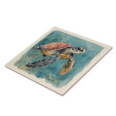 ウミガメの水彩画 タイル (側面)