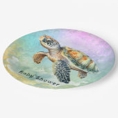 ウミガメの水彩色のバブル赤ちゃんシャワー ペーパープレート (アングル)