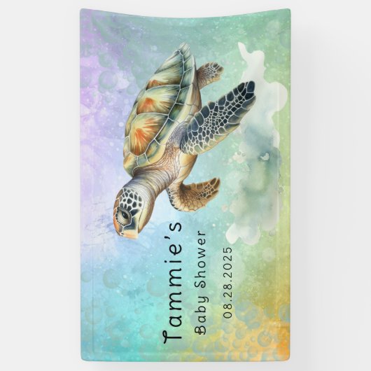 ウミガメの水彩色のバブル赤ちゃんシャワー 横断幕 (縦)