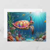 ウミガメの水深での海 ポストカード (正面/裏面)