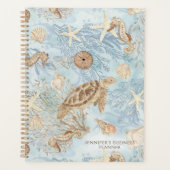 ウミガメの水色ヒトデの水馬の青い名前 プランナー手帳 (正面)