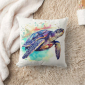 ウミガメの水色絵画の クッション (ブランケット)