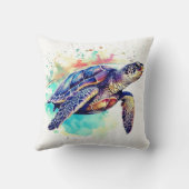 ウミガメの水色絵画の クッション (裏面)