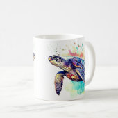 ウミガメの水色絵画の コーヒーマグカップ (正面右)