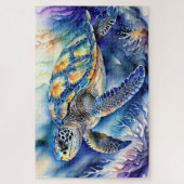 ウミガメの水色絵画の ジグソーパズル (縦)