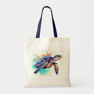 ウミガメの水色絵画の トートバッグ