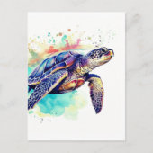 ウミガメの水色絵画の ポストカード (正面)