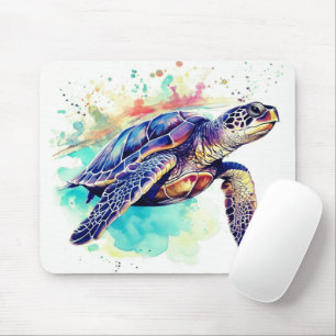 ウミガメの水色絵画の マウスパッド