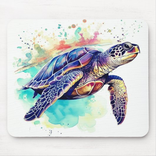 ウミガメの水色絵画の マウスパッド (正面)