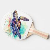 ウミガメの水色絵画の 卓球ラケット (横)
